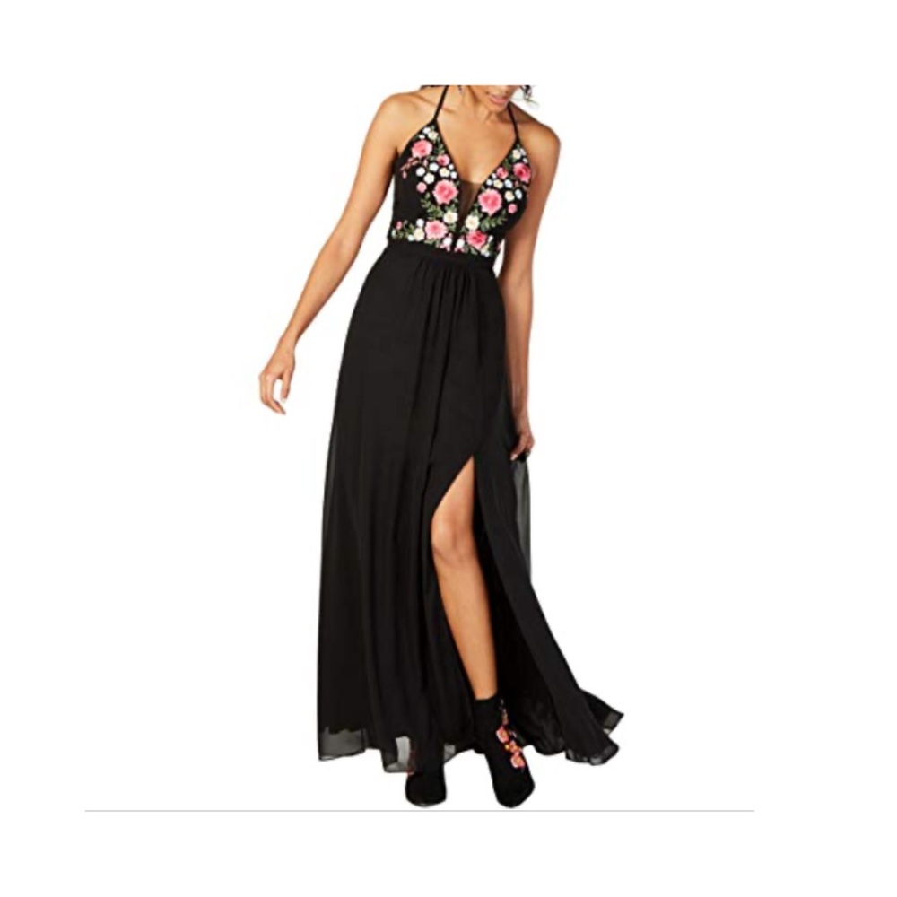 R&M Richards Petite Orange Red Coral Embroidered Corset Back Evening Gown Dress